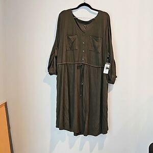 Torrid olive green super soft 3/4 sleeve shirt dress size 3x